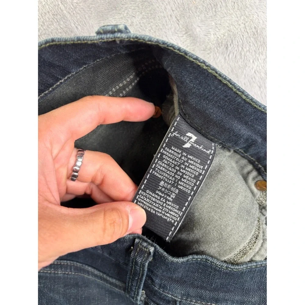 VTG USA 7 For All Mankind Jeans Slimmy Mens 31x28 Blue Embroidered Stretch